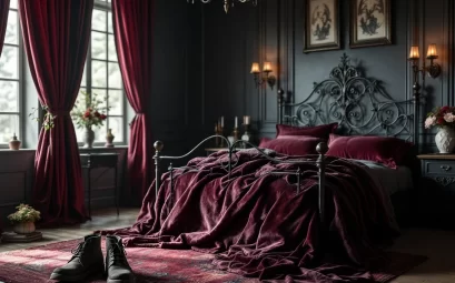 Velours, fer forgé et semelles épaisses : le trio gagnant pour une chambre gothique