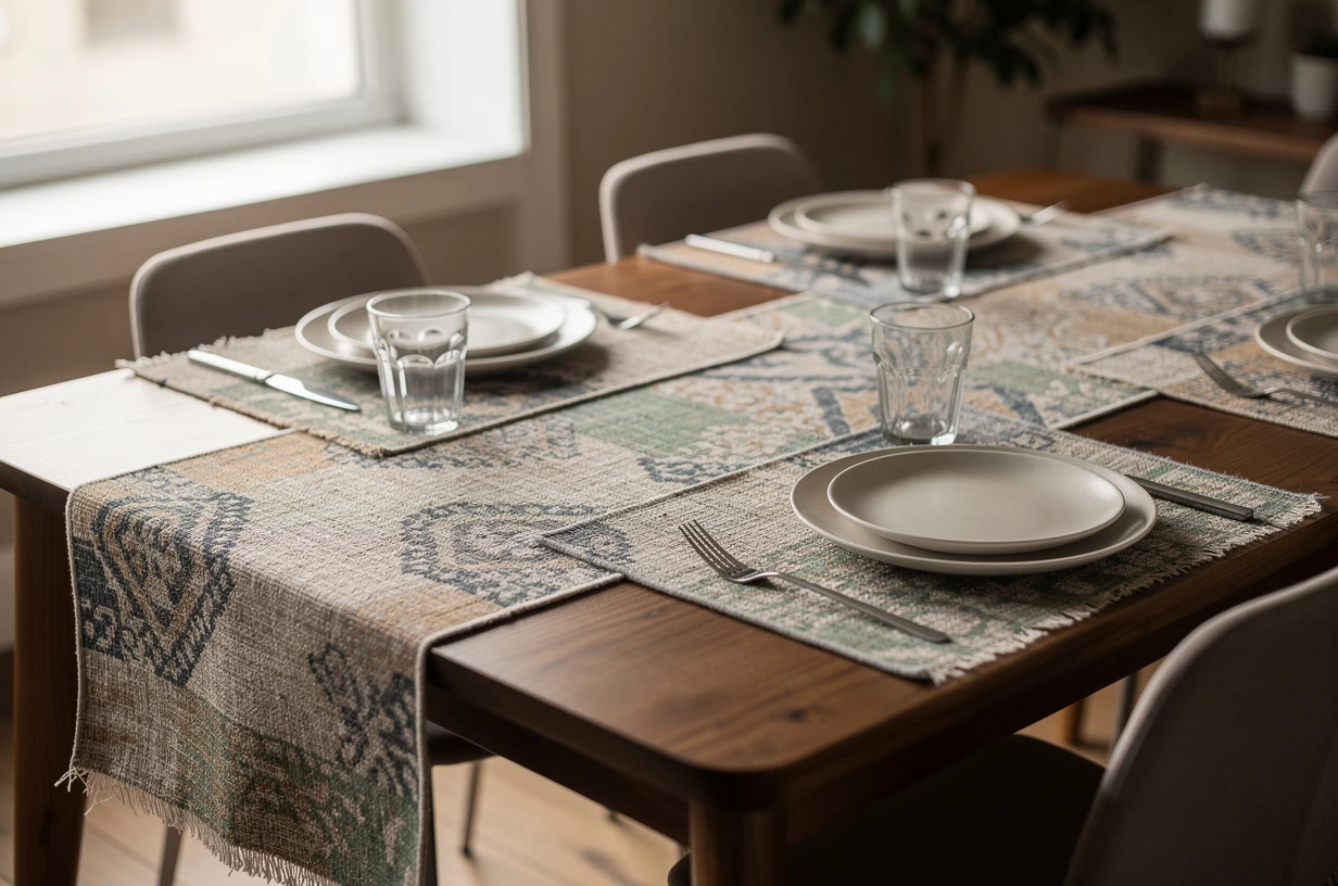 Chemins de table avec imprimés abstraits : l’audace déco qui réinvente la table